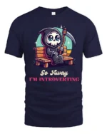 Cute Grim Reaper Go Away Im Introverting Graphic Tshirt - navy t-shirt on white background