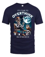 Humorous It’s Time To Overthink Skeleton Lounge Graphic Tee - navy t-shirt on white background