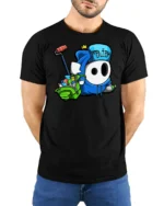 Creative Moniak Graffiti Character Roller Spray Graphic Tee - model wearing black tee with hands behind back