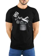 Humorous British History Napoleon Not Today London Graphic Tee - model wearing black tee with hands behind back