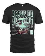 Funny Creep On Rolling Ghost Skateboard Graphic Tshirt - black t-shirt on white background