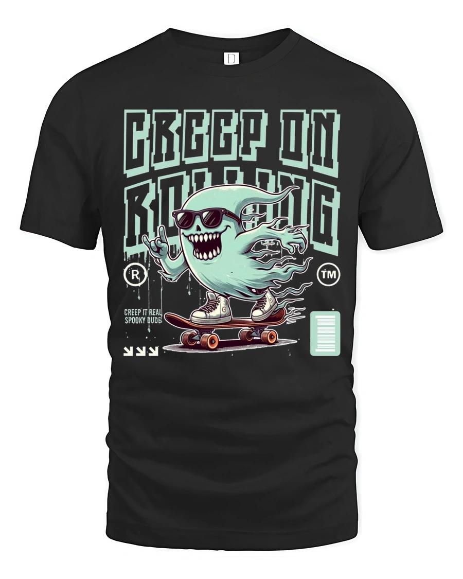 Funny Creep On Rolling Ghost Skateboard Graphic Tshirt - 1 Funny Creep On Rolling Ghost Skateboard Graphic Tshirt - black t-shirt on white background