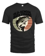 Retro Style Old School Bass Fishing Distressed Sunset Tshirt - black t-shirt on white background