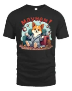 Corgi Dog Mayhem Morning Coffee Alarm Clock Graphic Tee - black t-shirt on white background