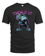 Urban Streetwear Frog Boombox Neon Typography Graphic Tee - black t-shirt on white background