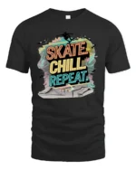 Vibrant Neon Skate Chill Repeat Pastel Gradient Tshirt - black t-shirt on white background