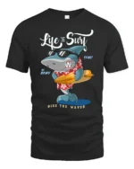Cool Surfing Shark Hawaiian Shirt Sunglasses Graphic Tee - black t-shirt on white background
