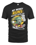 Funny Running Money Cash Forgot The Tip Retro Graphic Tee - black t-shirt on white background