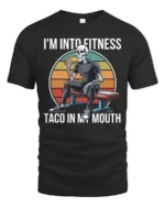 Funny Fitness Skeleton Taco In My Mouth Sunset Graphic Tee - black t-shirt on white background