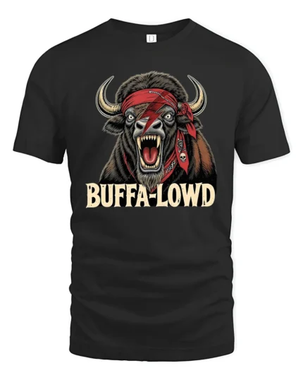 Furious Buffalo David Bowie Lightning Bolt Pirate Tshirt - black t-shirt on white background