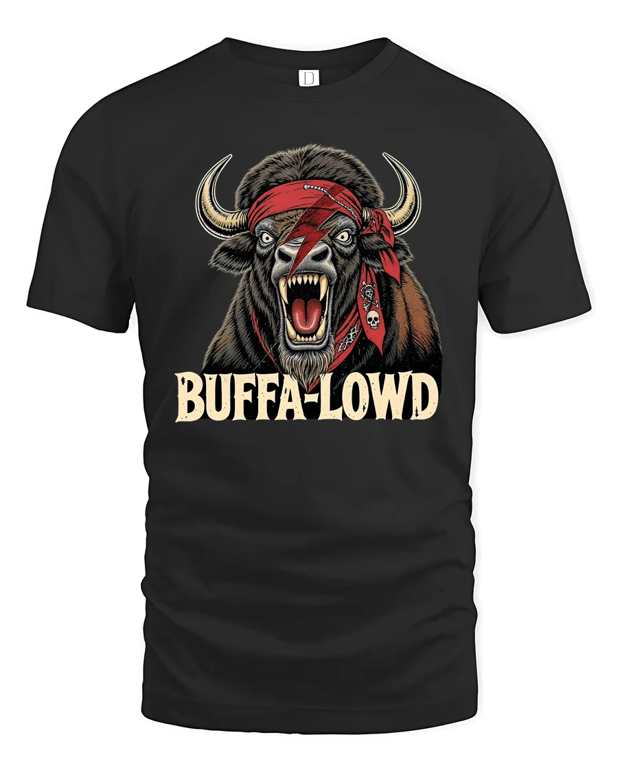 Furious Buffalo David Bowie Lightning Bolt Pirate Tshirt - 1 Furious Buffalo David Bowie Lightning Bolt Pirate Tshirt - black t-shirt on white background