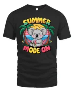 Happy Summer Mode On Koala Hammock Tropical Graphic Tee - black t-shirt on white background