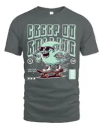 Funny Creep On Rolling Ghost Skateboard Graphic Tshirt - gray t-shirt on white background