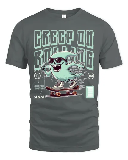 Funny Creep On Rolling Ghost Skateboard Graphic Tshirt - gray t-shirt on white background