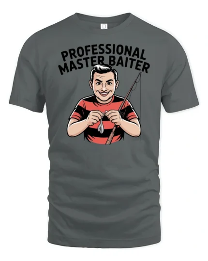 Professional Master Baiter Fishing Retro Comic Custom Tshirt - gray t-shirt on white background