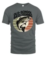 Retro Style Old School Bass Fishing Distressed Sunset Tshirt - gray t-shirt on white background