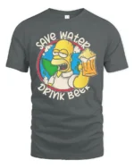 Save Water Drink Beer Character Earth Graphic Tshirt - gray t-shirt on white background