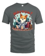 Corgi Dog Mayhem Morning Coffee Alarm Clock Graphic Tee - gray t-shirt on white background