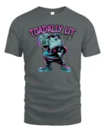 Urban Streetwear Frog Boombox Neon Typography Graphic Tee - gray t-shirt on white background