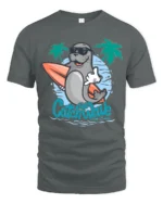 Cool Surfing Seal Catch The Wave Beach Graphic Tshirt - gray t-shirt on white background