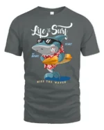Cool Surfing Shark Hawaiian Shirt Sunglasses Graphic Tee - gray t-shirt on white background