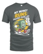 Funny Running Money Cash Forgot The Tip Retro Graphic Tee - gray t-shirt on white background