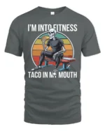 Funny Fitness Skeleton Taco In My Mouth Sunset Graphic Tee - gray t-shirt on white background