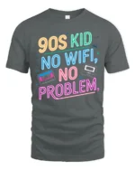 Nostalgic 90s Kid No Wifi No Problem Neon Cassette Tshirt - gray t-shirt on white background