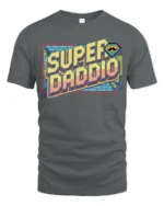 Retro Pixel Super Daddio Mustache Gamer Graphic Tshirt - gray t-shirt on white background