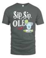 Festive Sip Sip Ole Margarita Cocktail Slogan Graphic Tee - gray t-shirt on white background