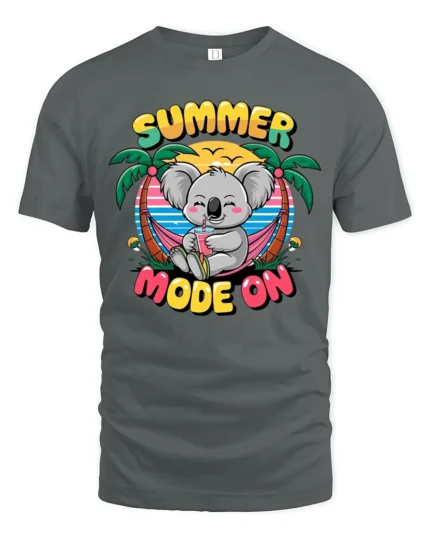 Happy Summer Mode On Koala Hammock Tropical Graphic Tee - gray t-shirt on white background