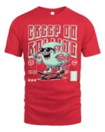 Funny Creep On Rolling Ghost Skateboard Graphic Tshirt - red t-shirt on white background