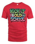 Vibrant Retro Kick It Old School Graffiti Graphic Tshirt - red t-shirt on white background