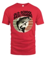 Retro Style Old School Bass Fishing Distressed Sunset Tshirt - red t-shirt on white background