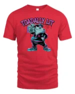 Urban Streetwear Frog Boombox Neon Typography Graphic Tee - red t-shirt on white background