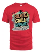 Vibrant Neon Skate Chill Repeat Pastel Gradient Tshirt - red t-shirt on white background