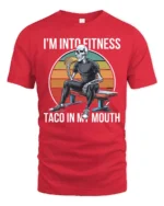 Funny Fitness Skeleton Taco In My Mouth Sunset Graphic Tee - red t-shirt on white background