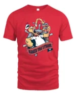Sailors Legend Duff Ale Makes You Strong Retro Graphic Tee - red t-shirt on white background
