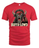 Furious Buffalo David Bowie Lightning Bolt Pirate Tshirt - red t-shirt on white background