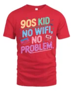 Nostalgic 90s Kid No Wifi No Problem Neon Cassette Tshirt - red t-shirt on white background