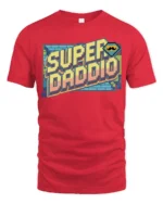 Retro Pixel Super Daddio Mustache Gamer Graphic Tshirt - red t-shirt on white background