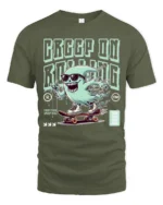 Funny Creep On Rolling Ghost Skateboard Graphic Tshirt - military green t-shirt on white background