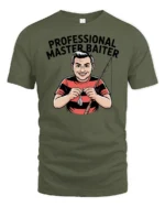 Professional Master Baiter Fishing Retro Comic Custom Tshirt - military green t-shirt on white background