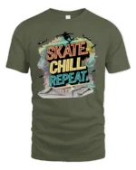 Vibrant Neon Skate Chill Repeat Pastel Gradient Tshirt - military green t-shirt on white background