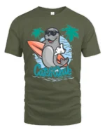 Cool Surfing Seal Catch The Wave Beach Graphic Tshirt - military green t-shirt on white background