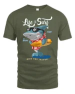 Cool Surfing Shark Hawaiian Shirt Sunglasses Graphic Tee - military green t-shirt on white background