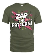 Pop Art Zap The Pattern Colorful Retro Explosion Graphic Tee - military green t-shirt on white background