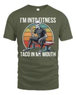 Funny Fitness Skeleton Taco In My Mouth Sunset Graphic Tee - military green t-shirt on white background