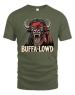 Furious Buffalo David Bowie Lightning Bolt Pirate Tshirt - military green t-shirt on white background