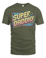 Retro Pixel Super Daddio Mustache Gamer Graphic Tshirt - military green t-shirt on white background